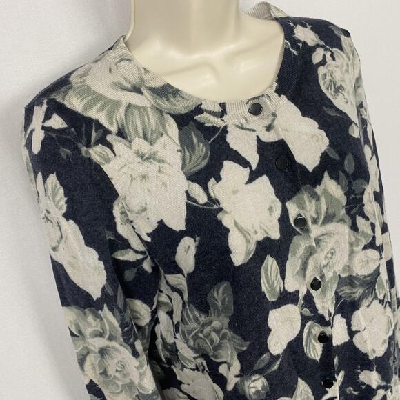 Talbots Merino Wool Cardigan Sweater Women Large Gray Dark Moody Floral Romantic - Picture 6 of 11